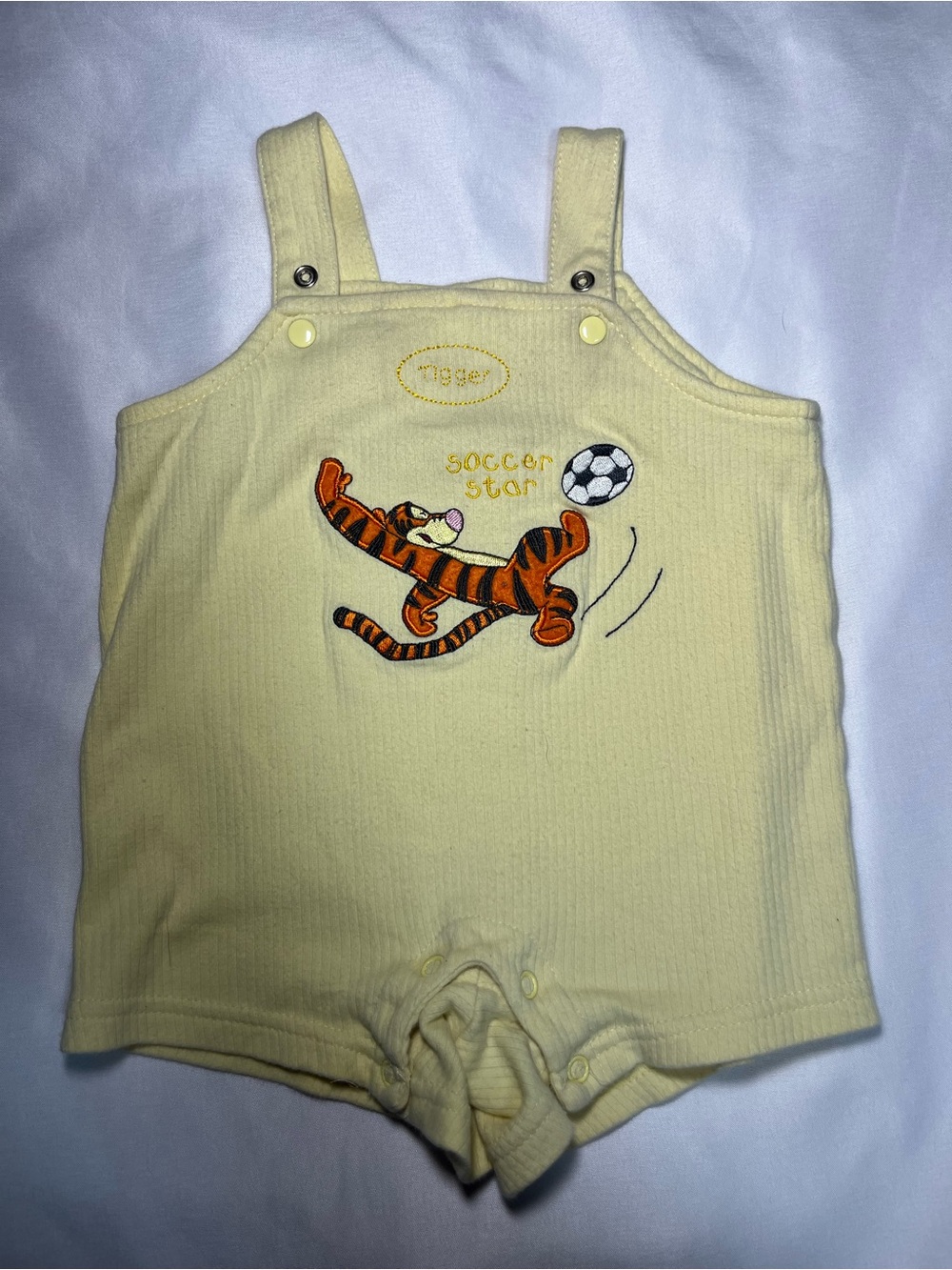 Vintage Disney Winnie the Pooh Tigger Soccer Yellow Shortalls 0/3M Embroidered